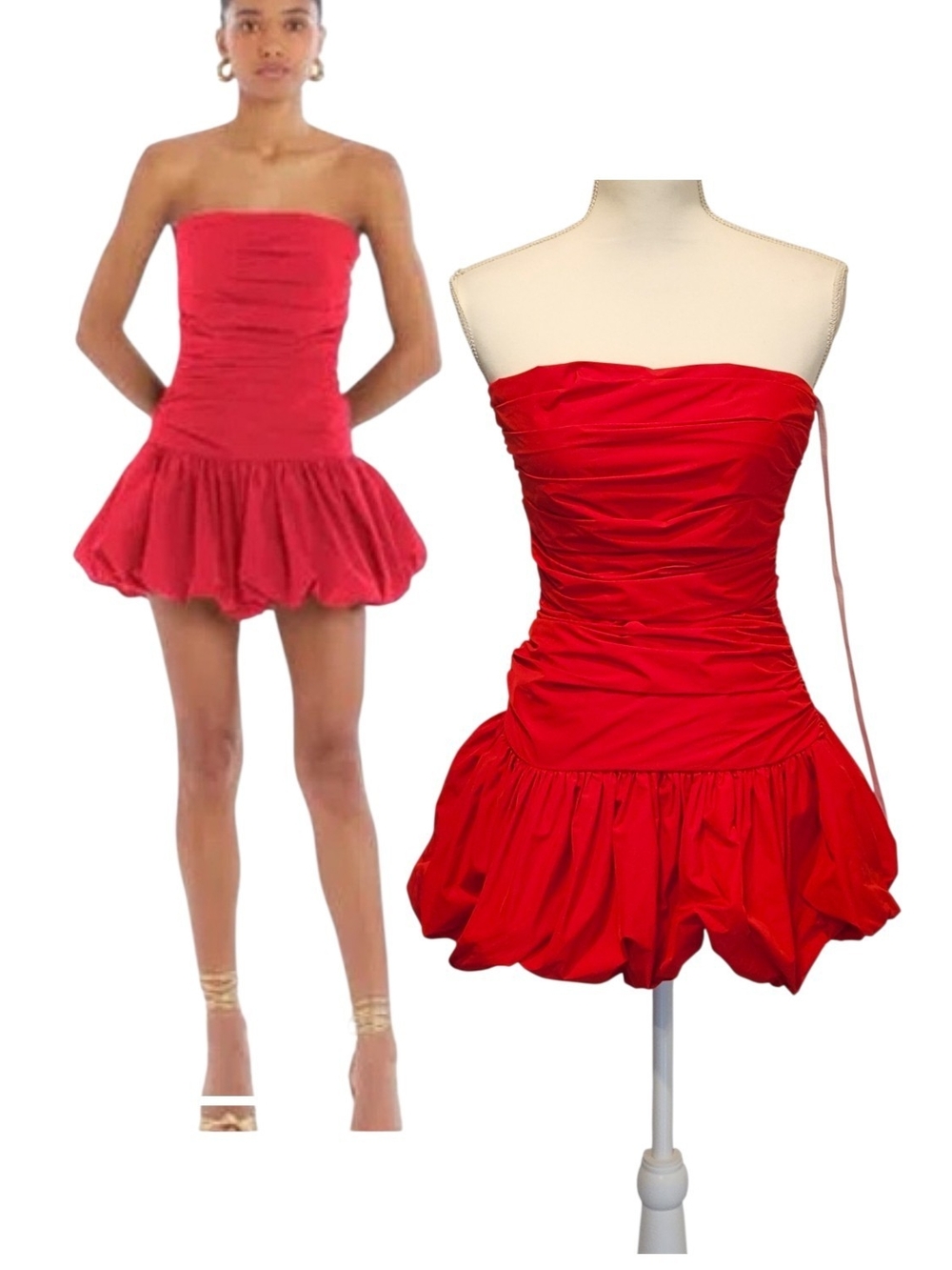 NWT Amanda Uprichard Rendezvous Red Strapless Drop Waist Bubble Mini Dress Sz S